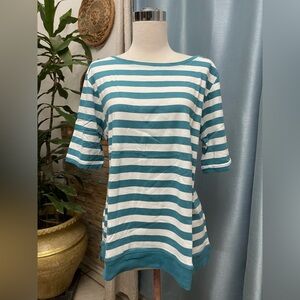 Pendleton Teal and White Striped Short Sleeve Top